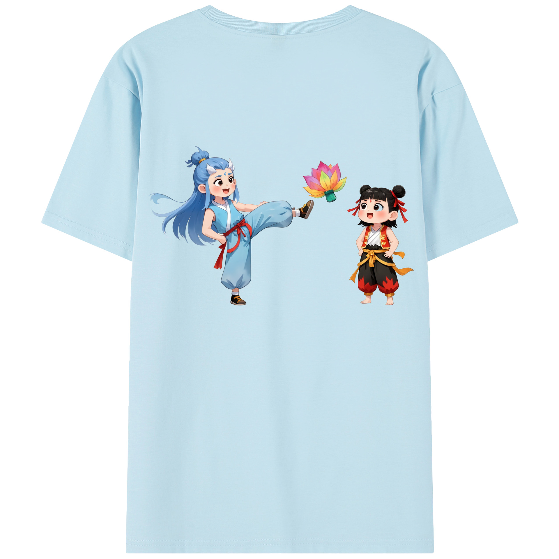 （画像用） Ne Zha 2 ナタ 魔童の大暴れ 綿100％半袖Tシャツ（背面プリント）